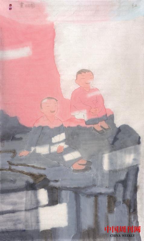 田黎明2020红，纸本水墨，70×40cm.jpg